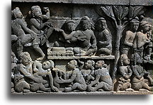 Bas-relief::Borobudur Buddhist Temple, Java Indonesia::