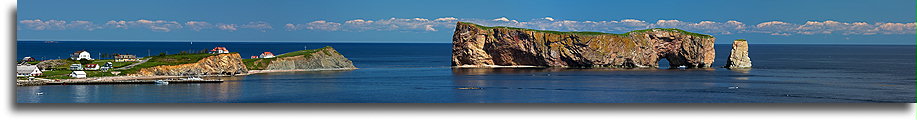 Percé Rock at High Tide::Gaspe, Quebec, Canada::