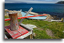 Blue Boat::A boat with Langdale Island on the horizon::