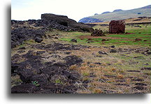 Laying Moai and Pukao::Easter Island::